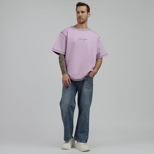 Image of BE SAVAGE 240 GSM Ultra Premium Heavyweight Oversized T Shirt for Men with Embroidered Savage in Front Drop Shoulder T Shirts for Men Embroidery T Shirt