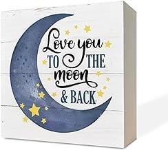 Love You To The Moon&Back Wood Plaque Positive Cubicle Accessories Home Shelf Table Counter Bar Decorations 5 X 5 Inches