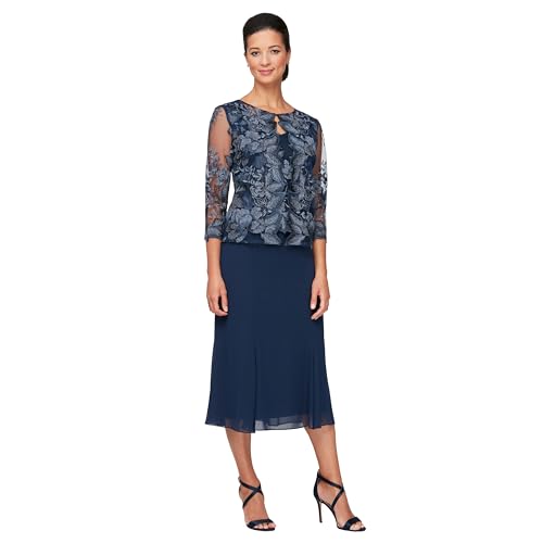 Image of Alex Evenings Women's Tea Length Jacket Dress, Perfect for Weddings, Formal Events (Petite and Regular Sizes)