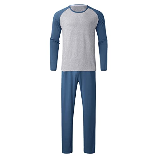 JiXiang Men Pajama Set Sleepwear Pjs Lightweight Long Sleeve Crewneck Shirts and Bottoms Loungewear Soft Comfy Sleep Outfits2