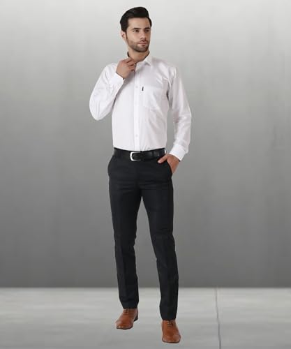 Image of MALENO Men's Slub Effect Solid Trouser | Classic Slim Fit Formal Trousers for Men | Slim Fit Trousers for Men
