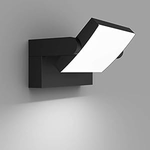 Klighten 24W Applique Murale LED Extérieure Intérieure Éclairage Mural Imperméable IP65, Décorative Mur Lampe avec LED Panneau Rotatif pour Couloir Entrée Jardin, Noir, Blanc Froid 5700K-6000K