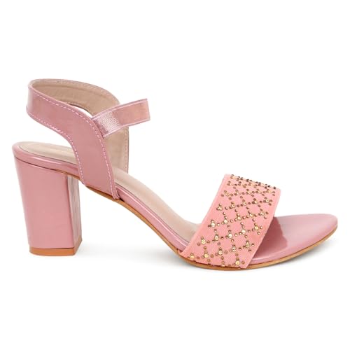 Image of Action Crystal-Embellished Slide Sandals| Block Heel| Water-Resis Tant| Textured EVA Sole Black