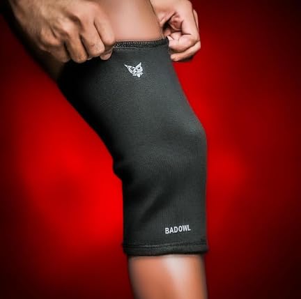 Image of BADOWL Flexa Knee Cap for Men and Women | All-Day Comfort Compression Sleeve for Joint Support, Running, Gym, Sports, Injury Recovery - Black (1 Pack) (M)