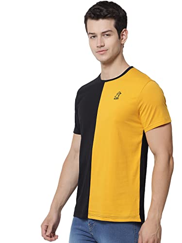 Image of RABBY Men's Cotton Regular Fit Vertical Half-Half Color Block Round Neck T-Shirt