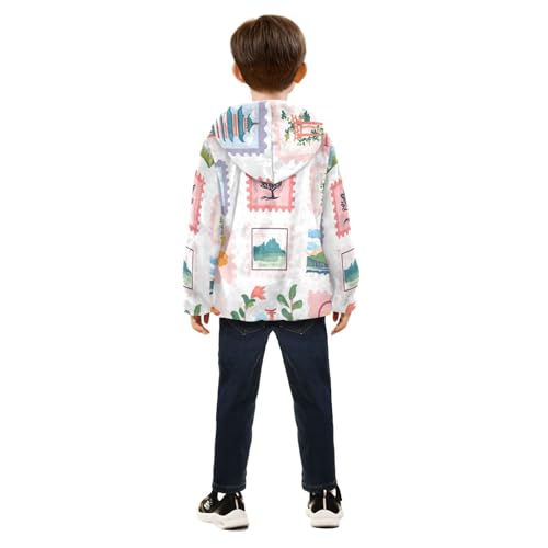 Postage Stamps Girls Fleece Jacket Girls Fall Jacket Girls Zip Up Hoodie Girls Sherpa Jacket 2-10T4