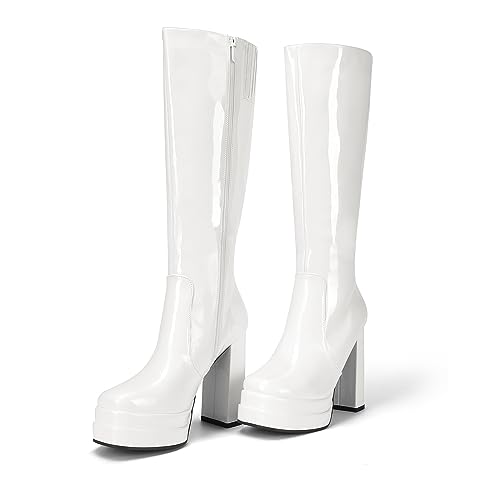 DREAM PAIRS Women's Platform Heeled Knee High Boots, Long Chunky Tall Gogo Boots for Fall4