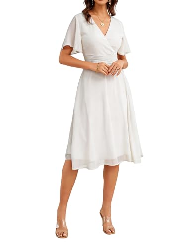 Image of Women's Summer Elegant Chiffon Wrap V Neck Aline Dress