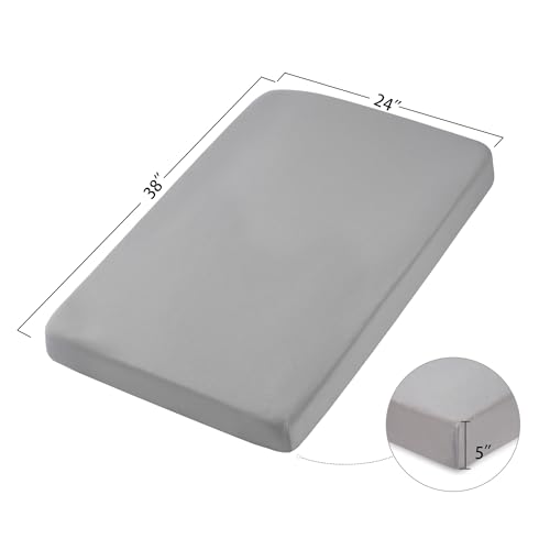Image of TILLYOU Mini Crib Sheets Fitted 2 Pack, Pack and Play Sheets for Toddler Mattress, Soft and Breathable 38'' x 24'' Pack n Play Mattresses Cover, Rainforest Elephant & Grey