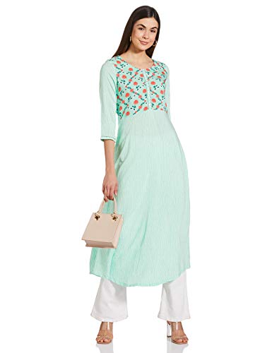 Image of Mint Green Viscose Rayon A Line Kurta