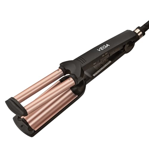 Vega I-Wave Hair Waver for Women with Ceramic Coated Barrel, Soft & Deep Wave Hair Curls, Black, (VHWR-01)