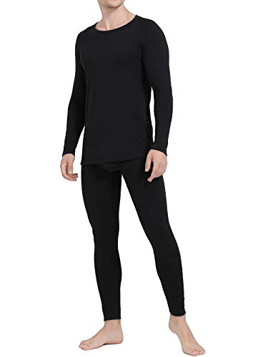 Ginasy Thermal Underwear for Men Long Johns Set Winter Warm Base Layer Top & Bottom with Fleece Lined Black