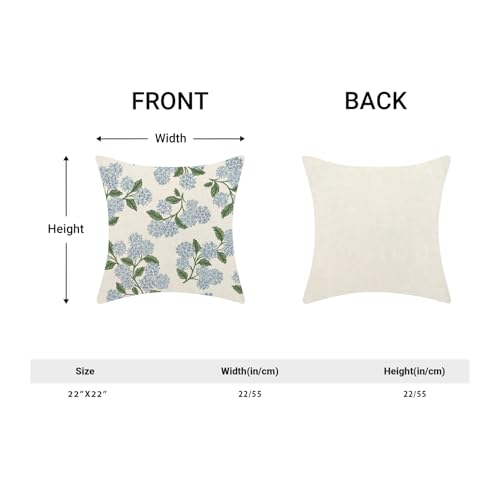 Image of AEIOAE Spring Pillow Covers 22x22 Inch Set of 2, Green Blue Hydrangea Flower Throw Pillows Case,Floral Summer Outdoor Seasonal Decorative Farmhouse Decor Cushion Covers for Home Sofa Bed Couch