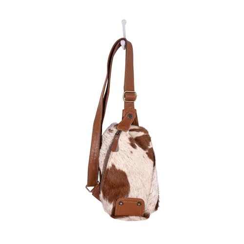 Myra Bag Sling Bag for Women - Western Upcycled Canvas Hairon Leather Crossbody - Caramel & White4