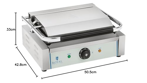 Royal Catering RCKG-2200-G Kontaktgrill Elektrogrill Panini Grill (2200 W, 230 V, Fettauffangschale, Grillplatte Geriffelt)