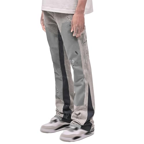 Patch Straight Jeans for Men Patchwork Flared Denim Pants for Men Y2k Hip Hop Vintage Skater Denim Trousers (Grey2,Medium)
