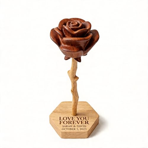 Customizedbee Personalized Wooden Rose Gifts for Couples 5th Anniversary Romantic Gifts for Women Custom Unique Memorial Flower Bouquet Alternative | Wedding Birthday Gift for Husband Wife