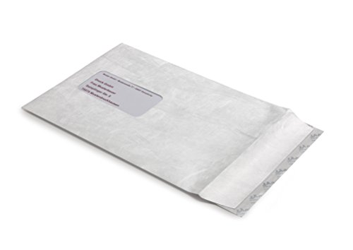 Tyvek - Bolsa de envío, C5, 162 x 229 mm, con ventana, pegamento con tira removible, resistente al agua, color blanco