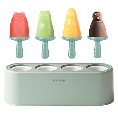 Image of Popsicle Mold Set 4 Pieces Homemade Silicone Popsicle Maker Easy Release Ice Cream Molds Reusable DIY Pop Molds (Ice World, Green)