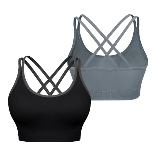Image of VEQKING Strappy Cross Back Sports Bra for Women Removable Padded Yoga Bras