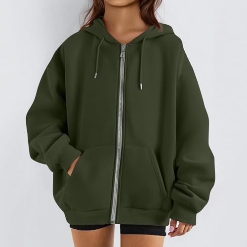 OIOLOYJM Zipper Hoodies for Women Long Sleeve Oversized Sweatshirts Y2k Drawstring Soft Jacket 2025 Fall Fashion with Pockets