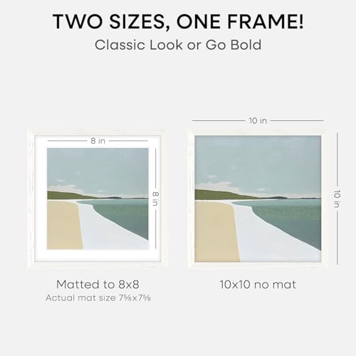 Image of Homeforia 10x10 White Oak Picture Frame, High-End Wood, 8x8 Mat, Glass | High End Solid Oak Wood, Tempered Glass, Acid-Free 8x8 Removable Mat, 10x10 Edge-to-Edge Display 10x10, Wall Kit, Set Of 1