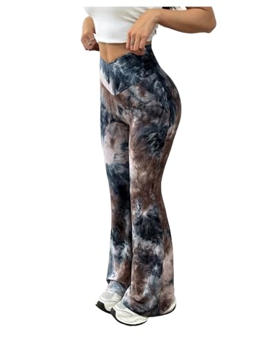 Verdusa Women's Plus Size Tie Dye Flared Pants High Waisted Bell Bottoms Stretchy Fitted Trousers