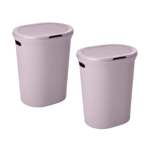 Image of Superio Ribbed Collection - Decorative Plastic Laundry Hamper with Lid and Cut-Out Handles, Lilac Purple (2 Pack) Basket Organzier for Bedroom Bathroom College Dorm Room 40 Liter