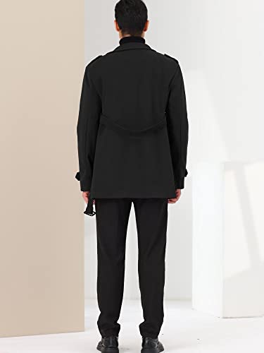 Image of Lars Amadeus Men's Black Pea Coat Slim Fit Notch Lapel Double Breasted Trench Coat with Belt Medium