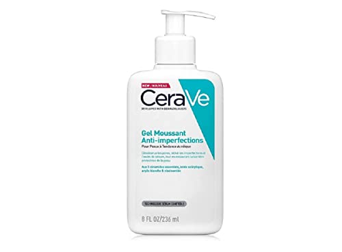CeraVe Espuma limpiadora antiacné con ácido salicíclico y arcilla purificante para piel grasa, 236 ml