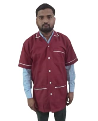 Hangerage Unisex Maroon Apron | Half Sleeves | Style with White Pipine | Best fitted for Staff, Nursing, Lab Technician