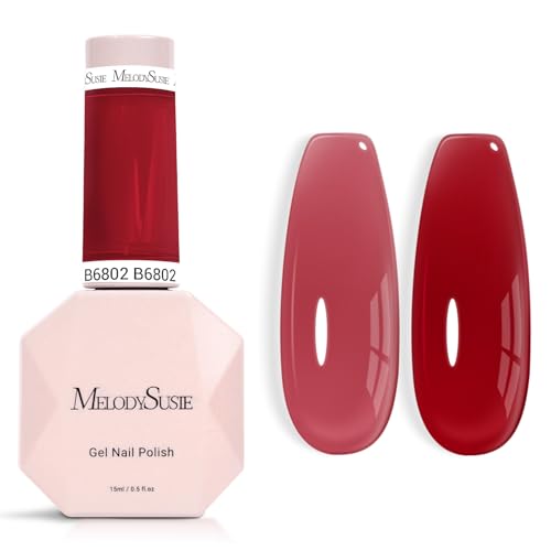 Image of MelodySusie Jeweliver Gel Nail Polish, 0.5Fl.oz Gel Polish Glassy Red Color Soak Off UV LED Light Cure Gift for Women Manicure Nail Art DIY at Home B6802