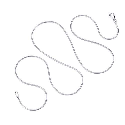 MILACOLATO 925 Sterling Silver Chain Necklace for Women Men 1MM 1.5MM Solid Round Snake Chain Necklace Rhodium Plated Durable Italian Silver Necklace Chain Jewelry - Lobster Clasp - 16