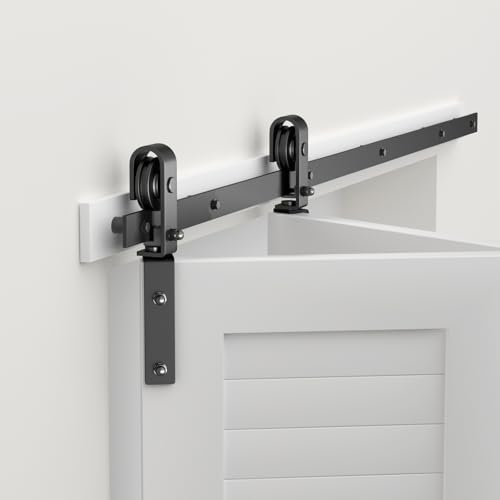 BONIKLUBA 30" Bi-Folding Sliding Barn Door Hardware Track Kit,Smoothly&Quietly,Side Mounted Black Roller,Easy Install,Door Not Included [Fit Double 13" Bifold Doors]