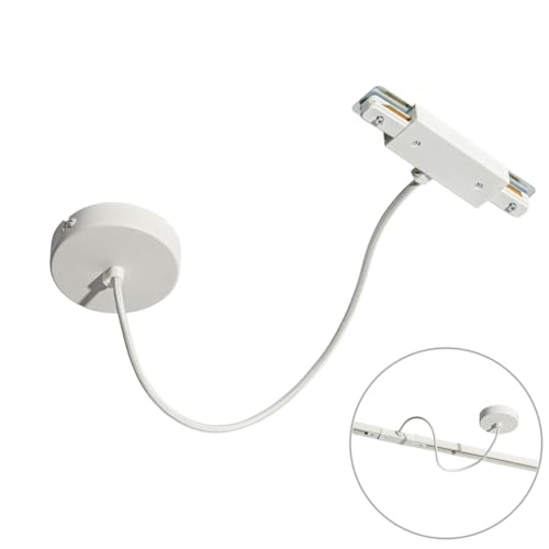 QAZQA - Stromzufuhr mit runder Montageplatte für 1-phasige Schiene weiß - Iconic I Wohnzimmer I Schlafzimmer - Stahl Rund - LED geeignet