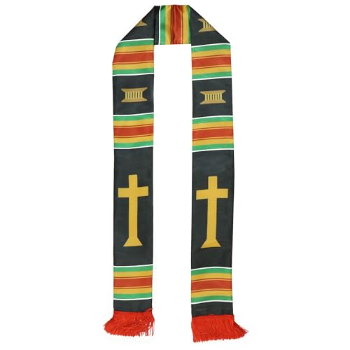 Black Grads Scarf African American Christian Graduation Stole Scarf with Red Tassels2