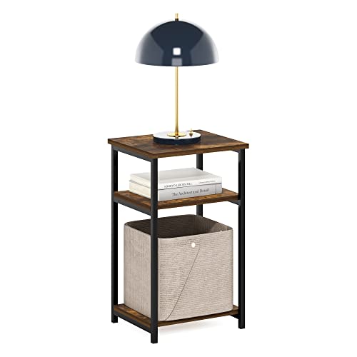 Image of Furinno Just 3-Tier Metal Frame End Table with Storage Shelves, 1-Pack, Amber Pine