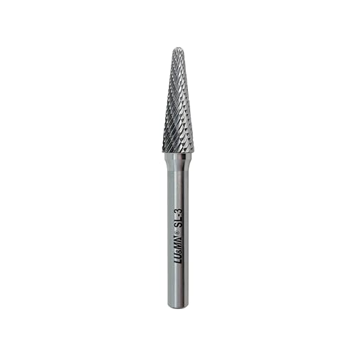 LU&MN SL-3 Double Cut Tungsten Carbide Burr Rotary File – 3/8' Head 14° Taper Shape, 1/4' Diameter - for Deburring and Polishing Cast IronStainless Steel and Other Materials – Industrial Rotary File