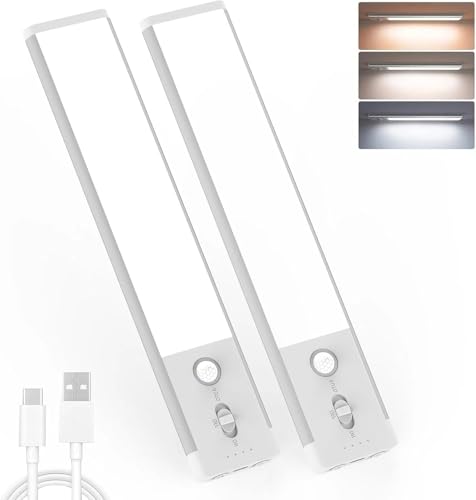 Image of Under Cabinet Lights 2 Pack, 70 LEDs 1000mAh Rechargeable Battery Operated Motion Sensor Light Indoor, 3 Color Temps, Wireless Magnetic Dimmable Closet Light for Kitchen, Wardrobe, Pantry(Silver)