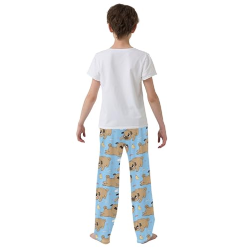 Boys' Pants Funny Pug Dog and Duck Blue Long Bottoms Jogger Pants Elastic Waist Trousers with Pockets S-XL3