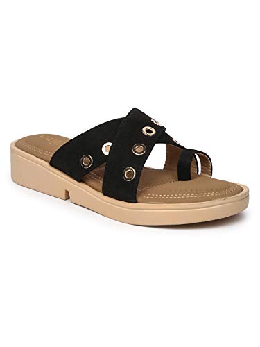 Image of Valiosaa Women Black Fashion Slippers-6 UK (39 EU) (8 US) (1467BK)