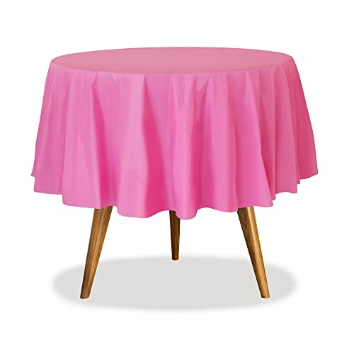 Image of Party Dimensions Pink Disposable Plastic Tablecloth for Round Tables (36 Pack) Table Cloths for Parties, Events & Weddings, Indoors & Outdoors, 84 inches, Plastic Table Cover