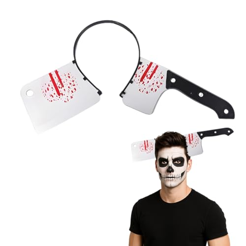 Teegxddy Aro para o cabelo de Halloween, fita de cabeça faca Halloween, sangue de terror, faca de cozinha falsa, diadema gótica, decoração de utilitários
