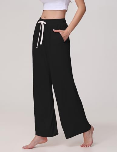 Image of Veseacky Women's Wide Leg Lounge Pants Yoga Pajamas Comfy Stretch Drawstring Pajamas Puls Size Dance Bottoms S-4XL