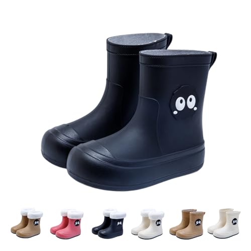 Women’s Rubber Rain Boots Cute Waterproof Non-slip Rain Shoes Garden Shoes Warm Plush Outdoor Cartoon