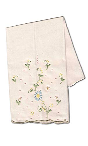 Threads Woven Pure Linen Fingertip Guest Towel Bath Linens | Vintage Hand Embroidery, Ecru - 2 Pack