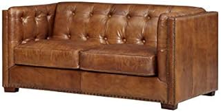 Crafters and Weavers Top Grain Vintage Leather Tuxedo Love Seat, Light B...