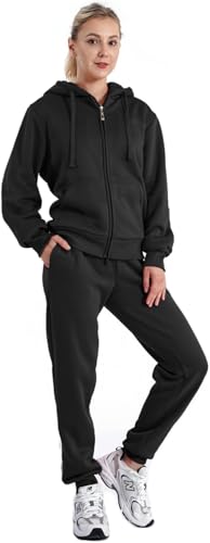 LeeHanTon Conjunto feminino de corrida de veludo com zíper, 2 peç...