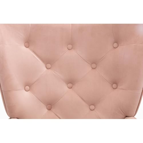 Image of Velvet Wingback Accent Chair for Living Room | Luxury High Back Tufted Armchair with Glossy Metal Legs | Modern Velvet Upholstered Lounge Chair for Home & Office | 1 Pc (Pink)