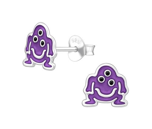 Halloween 925 Sterling Silver Stud Earrings, Dainty Piercing Jewelry (Monster 001)